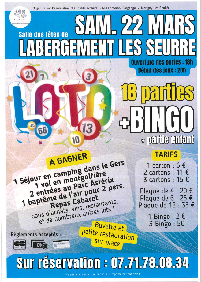 Loto du Des petits écoliers le 22 mars 